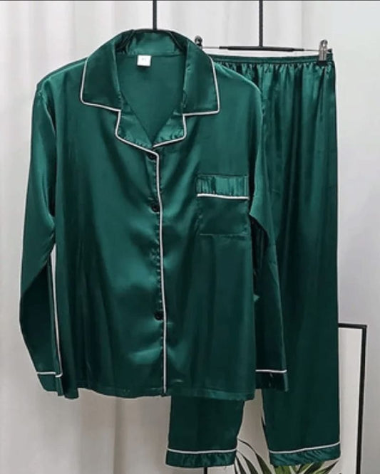 Women's Silk Pajama Set - Green