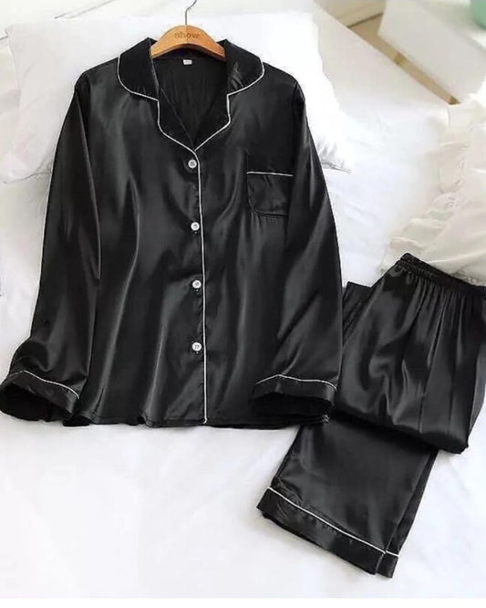 Women's Silk Pajama Set - Black