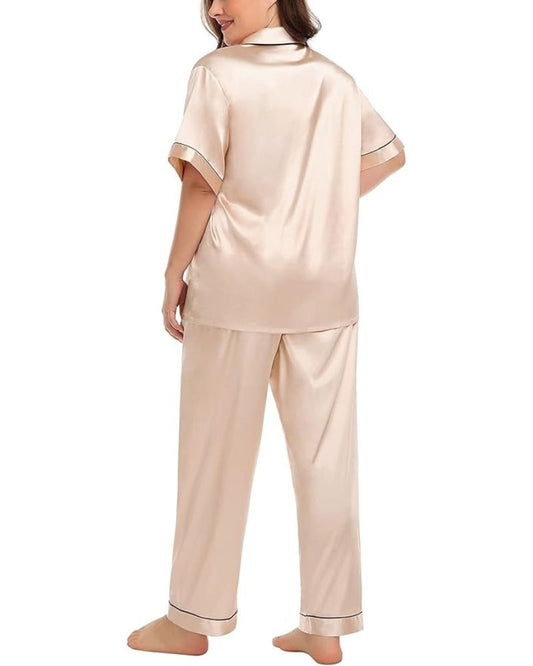 Women's Silk Pajama Set - Beige