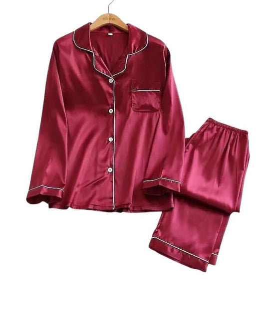 Women's Silk Pajama Set - Red