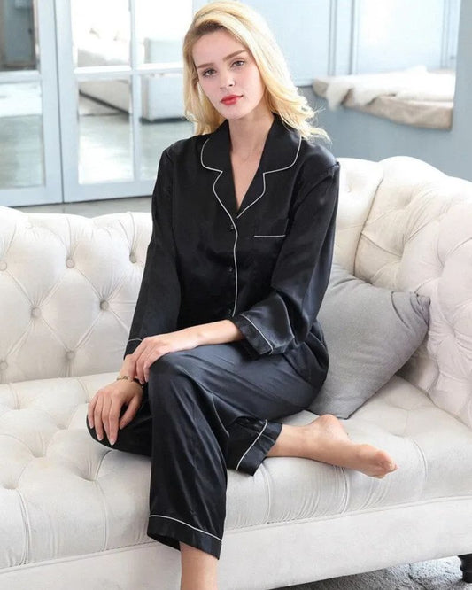 Women's Silk Pajama Set - Black