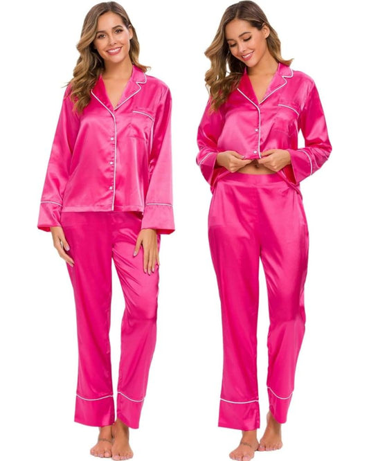 Women's Silk Pajama Set - Hot Pink