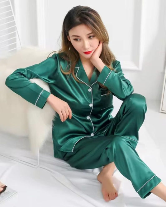 Women's Silk Pajama Set - Green