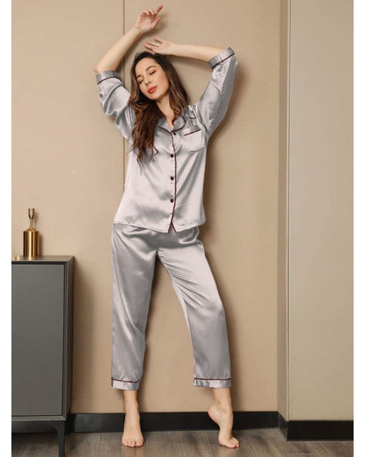 Women's Silk Pajama Set - Grey