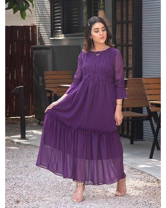 Plain chiffon Frock - Purple
