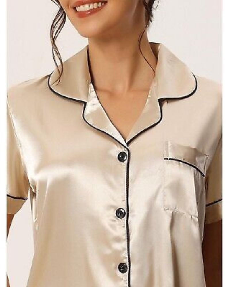 Women's Silk Pajama Set - Beige