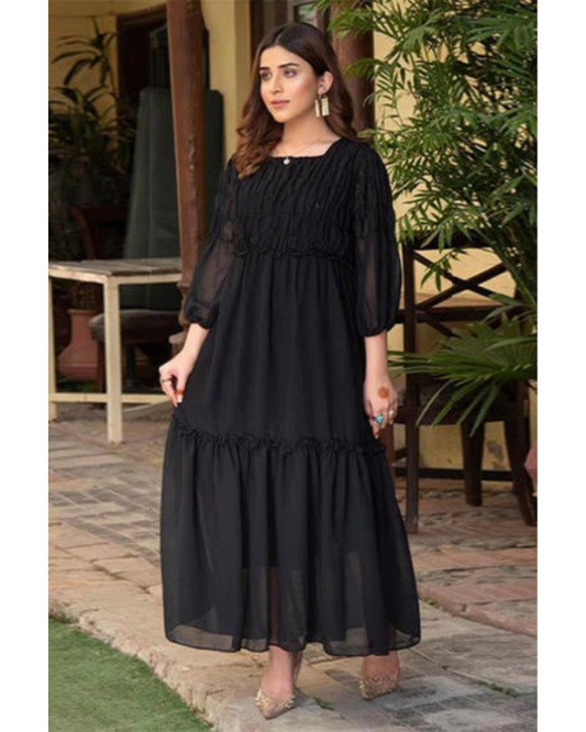 Plain chiffon Frock - Black