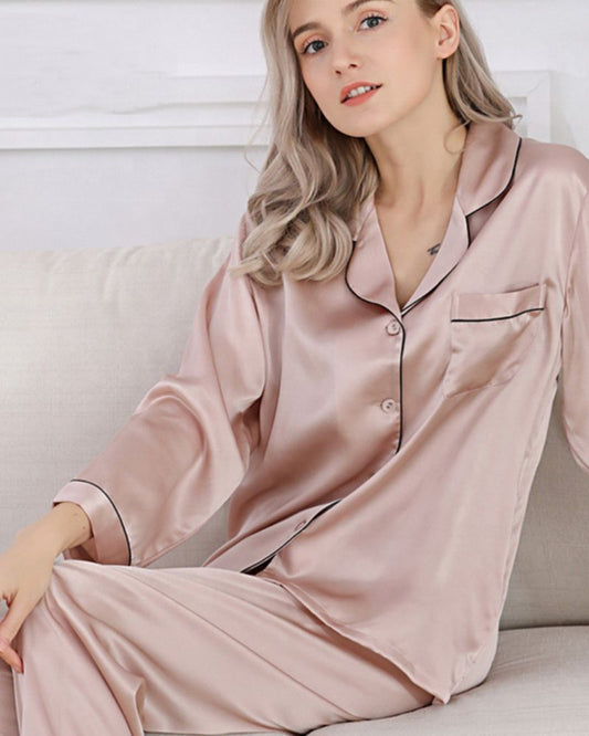 Women's Silk Pajama Set - Pink