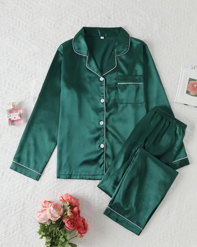 Women's Silk Pajama Set - Green